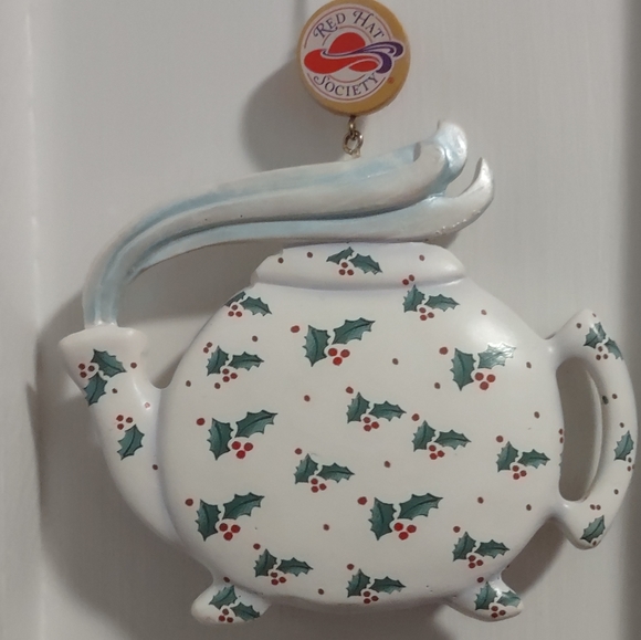 Glitter Tea Pot Red Hat Society Club Hanging Ornament - Picture 3 of 8